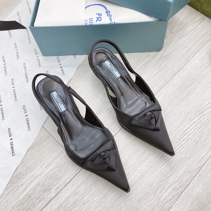 Sandal prd lụa phối hoa gót nhọn fullbox