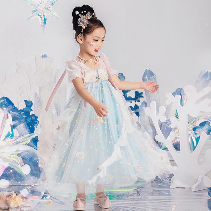 Đầm Công Chúa Kiểu Hán Phục Trung Hoa Chất Liệu Chiffon Có Size 90-140 Dành Cho Bé Gái