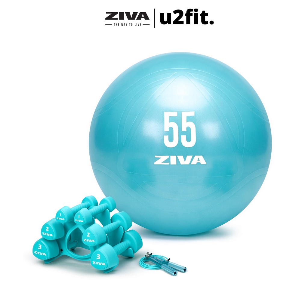 Bộ Dụng Cụ Rèn Luyện Thể Chất ZIVA - Combo Bộ Tạ Tay Tam Giác, Bóng Tập Yoga 65 Cm Và Dây Nhảy Tốc Độ - Wellness Kit