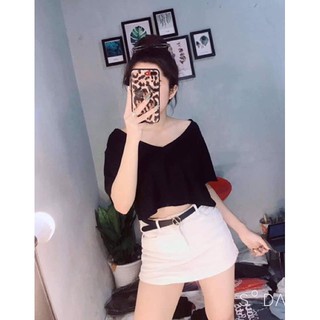 [ Rẻ Vô Địch ] Áo thun croptop nữ cổ tim trơn basic nhiều màu