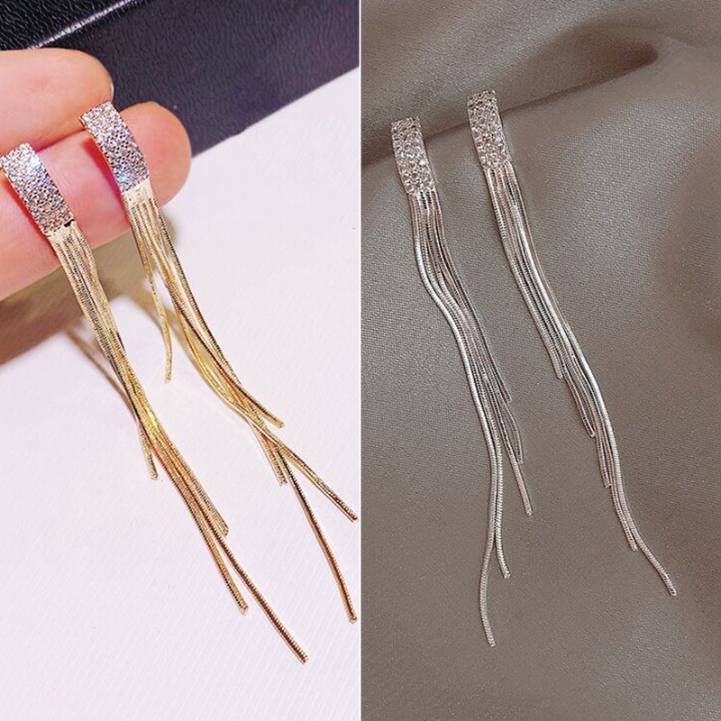 Bông Tai Tua Rua Dáng Dài Đính Đá 2022 Phong Cách Hàn Quốc Thời Trang Cho Nữ