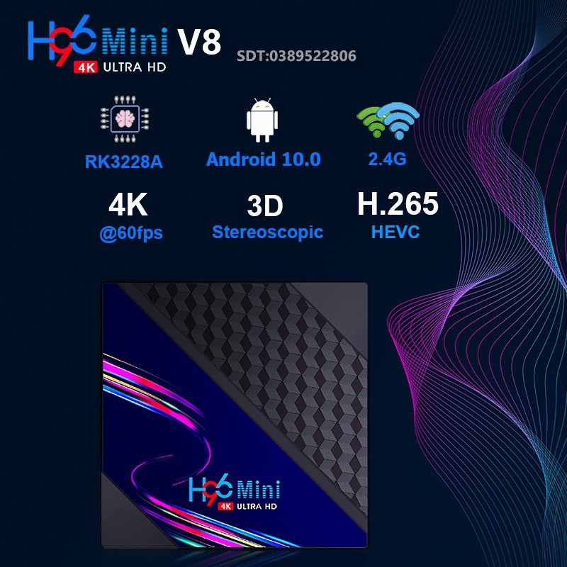 H96 mini V8 smart tv box RAM 2G ROM 16G xem 3D 4K video Android 10.0 HDplay store Không cần đăng nhập tải ứng dụng