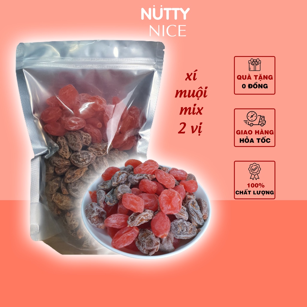 Xí muội mix 2 vị,thịt không hạt và đào NUTTY NICE, chua chua mặn mặn thích hợp ăn vặt hoặc pha các loại đồ uống
