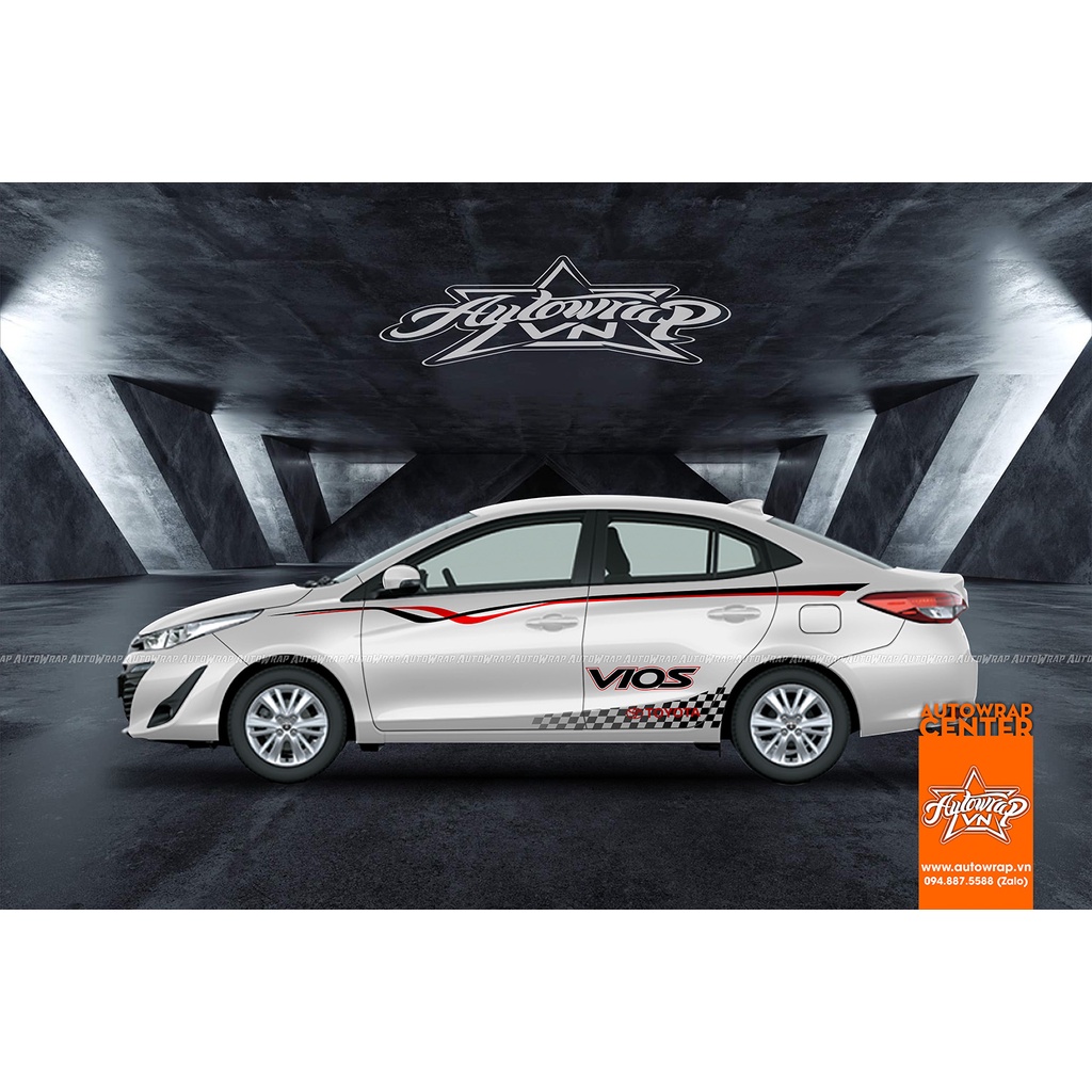 Tem họa tiết xe Vios Black Racing - Tem họa tiết ô tô Toyota, tem dán sườn xe thể thao
