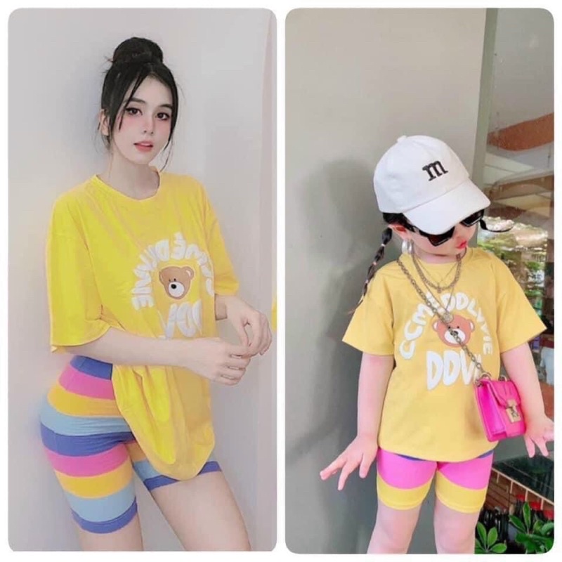 Đồ cặp mẹ bé Thun cotton chính phẩm SG - quần ngố len cầu vồng