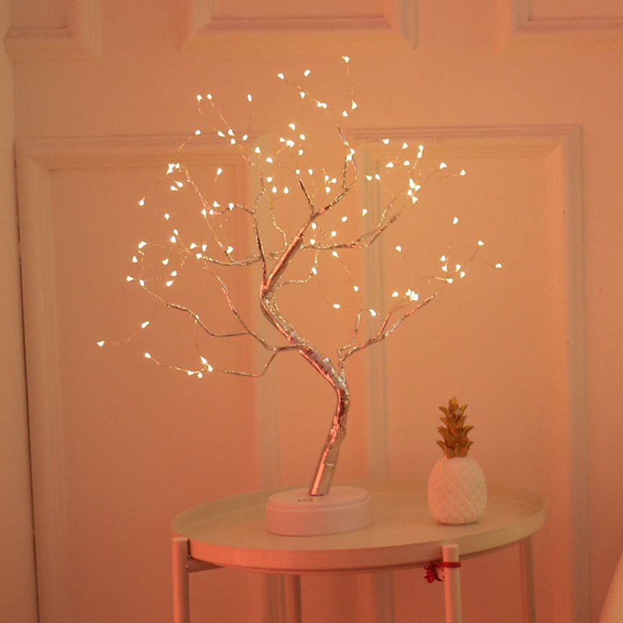 Đèn Led bàn hình cây / dây đồng dùng Pin hoặc USB cho phòng ngủ trang trí nội thất