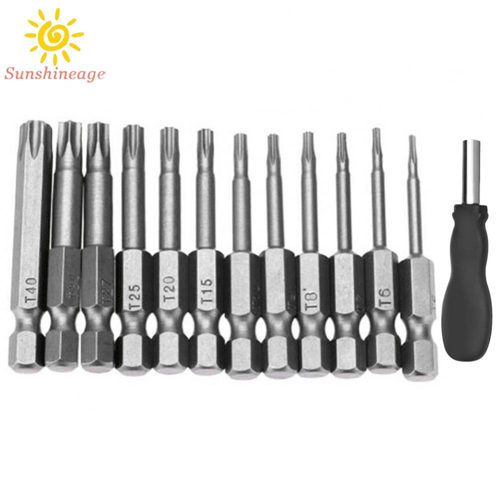 Torx Screwdriver Bits Silver + Black T5-T40 50mm/1.97&quot; 6.35mm Hex Shank