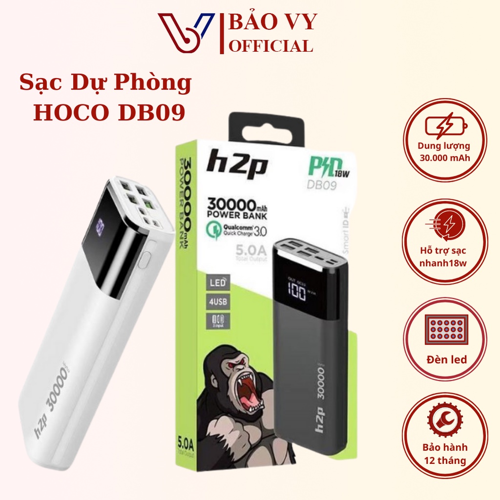 Sạc dự phòng chính hãng 30000mah Hoco DB09 sạc nhanh pd 18W tích hợp 4 cổng sạc tiện lợi - BAOVY