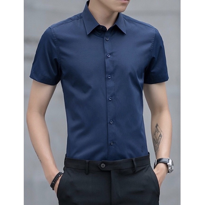 Bộ sưu tập áo sơ mi ngắn tay nam chất đẹp cotton lụa chống nhăn không bài xù phong cách Hàn Quốc