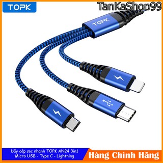 Dây cáp sạc bện dù siêu bền TOPK AN24 3in1 micro usb - type C - Lightning
