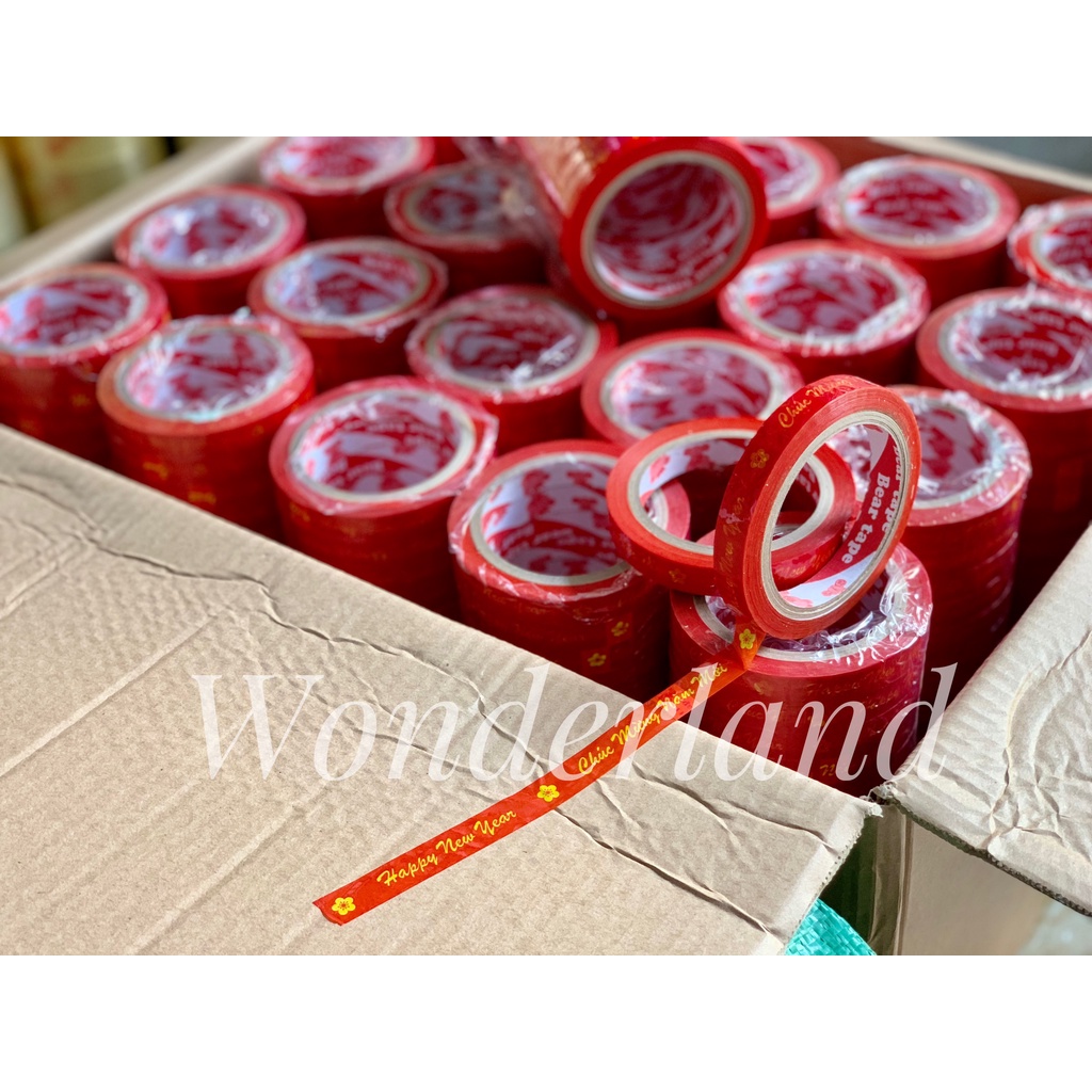 Băng keo in chữ CHÚC MỪNG NĂM MỚI kích thước 15mm x 54m