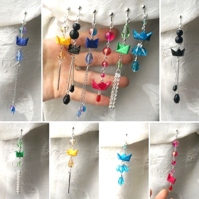 Khuyên tai kẹp con thuyền ngân hà (6 kiểu) ORIGAMI gấp giấy chở tình yêu mộng mơ đi muôn nơi 💕