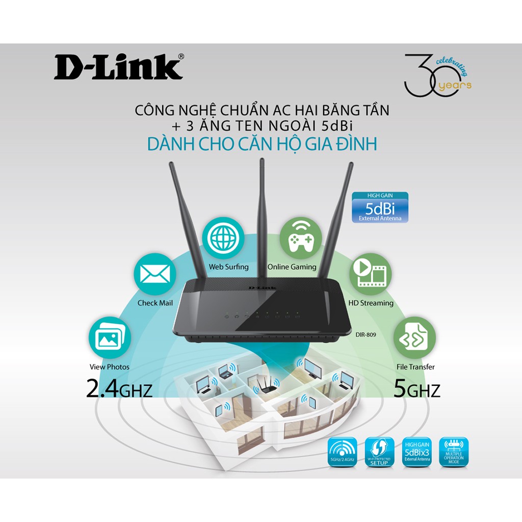 Thiết Bị Phát Sóng Wifi 2 Băng Tần DLINK DIR-809 AC750 Wireless Dual Band Router- Hàng Chính Hãng