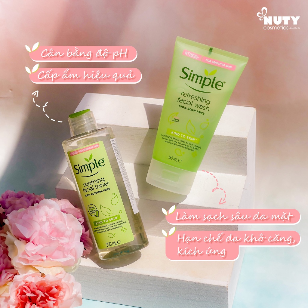 Combo 4 Món Simple (Sữa Rửa Mặt + Nước Tẩy Trang + Nước Hoa Hồng + Kem Dưỡng Ẩm Da)