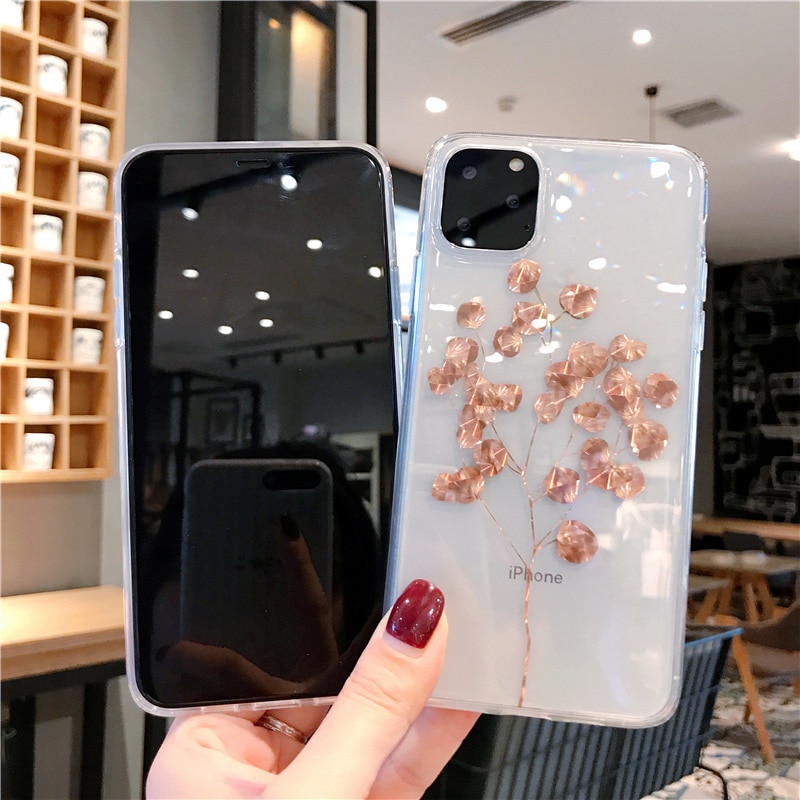 [COD] iPhone 12 Pro Max 11 Pro Max 6 6S 7 8 Plus X XS XR 3D Printed Gold Leaf ins Hot Style Luxury Soft Jelly Phone Case Cover