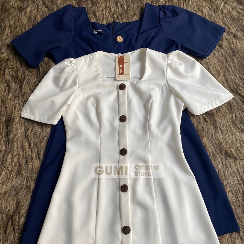 Đầm nữ dự tiệc dáng chữ A tay phồng cổ vuông 6 nút gỗ Gumi trẻ trung sang trọng - GM2067 | BigBuy360 - bigbuy360.vn