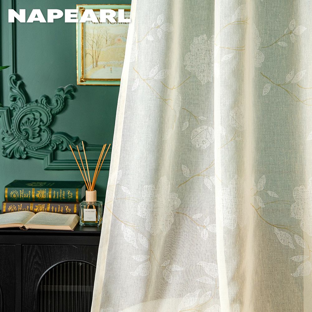 Napearl Rèm Cửa Vải Tuyn Họa Tiết Hoa Mới