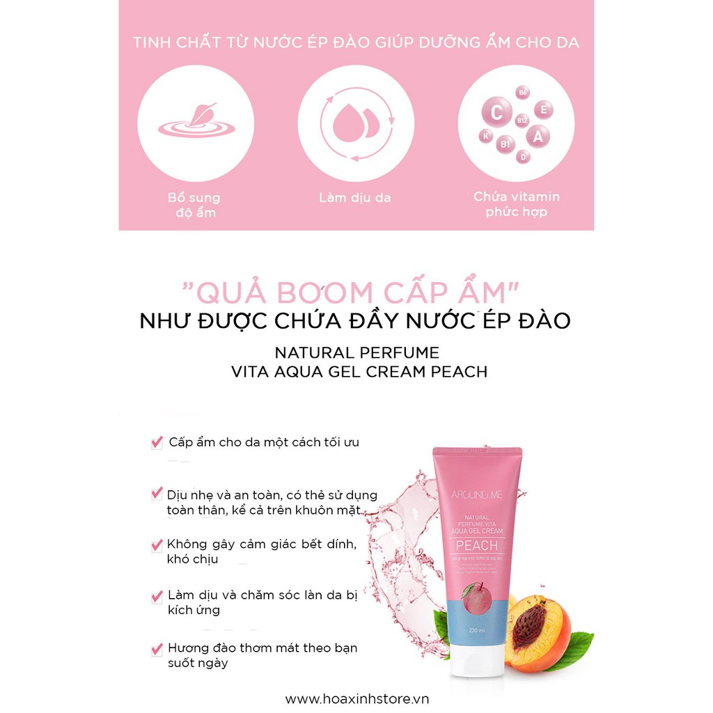 Kem Dưỡng Thể Around Me Dạng Gel Chiết Xuất Trái Đào Vita Aqua Gel Body Cream Peach 230ml