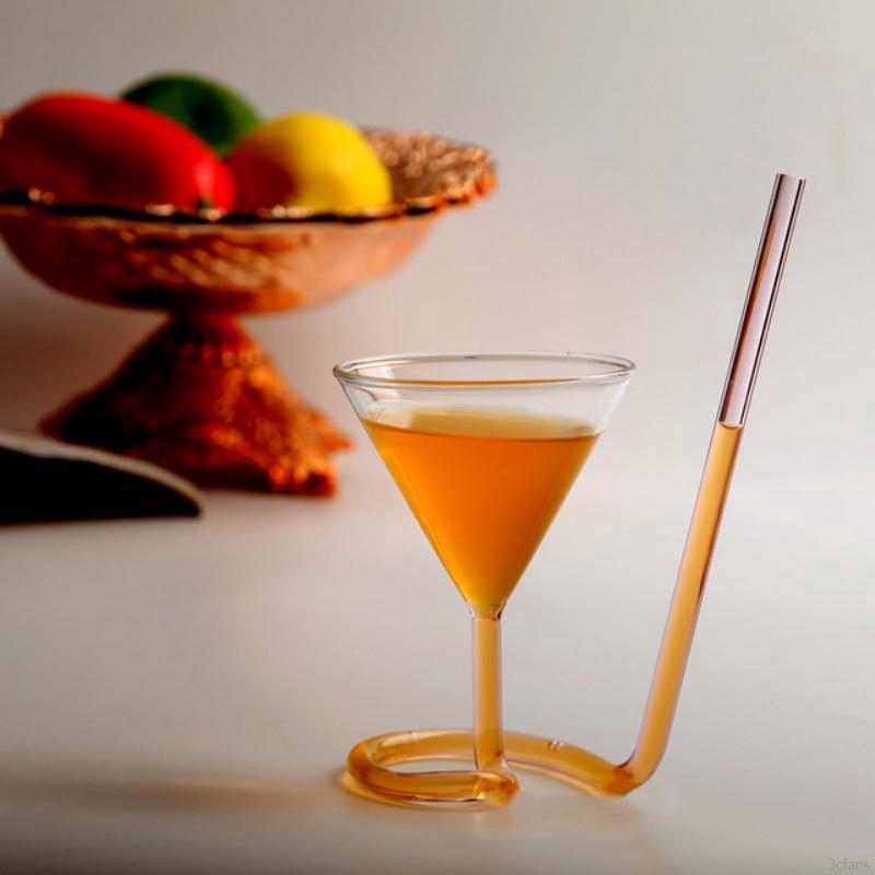 【Goodhome】Spiral glass cocktail glass long straw champagne glass wedding KTV bar wine