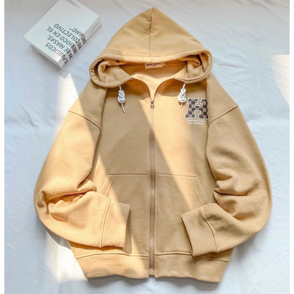 Khoác Nỉ Hooide Bàn Cờ In Hình Nam Nữ Tay BồngUnisex Mũ Rộng Form To