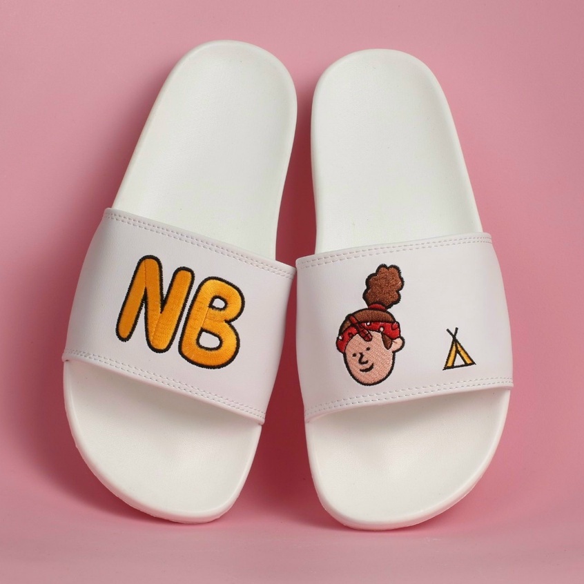 Dép quai ngang unisex NB quai da thêu sắc nét - siêu nhẹ không thấm nước