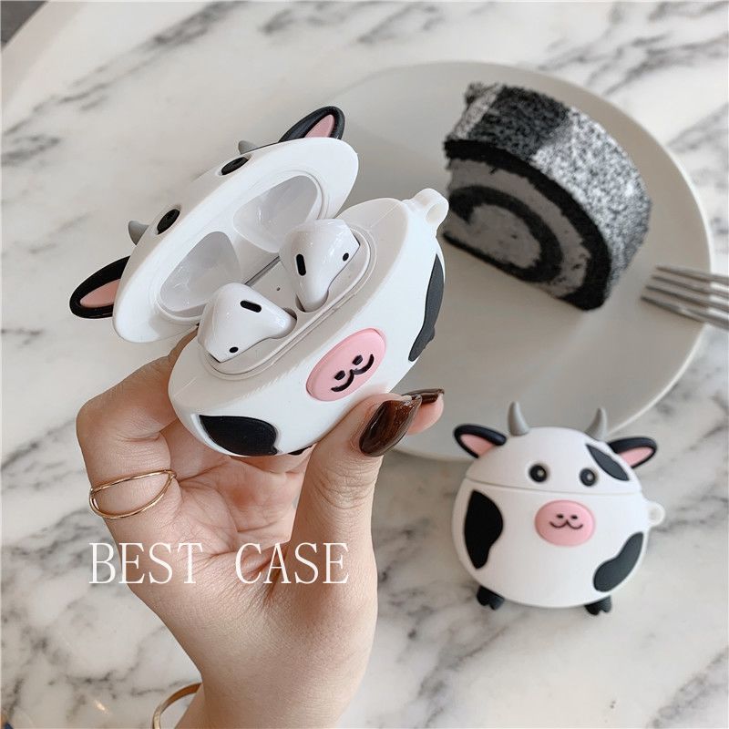 Vỏ bảo vệ hộp sạc tai nghe không dây họa tiết bò 3D cho Apple AirPods case AirPods1/2