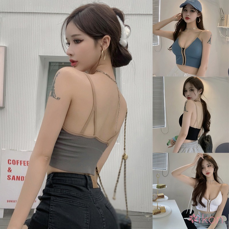 Áo Tank Top Sát Nách Cổ Chữ V Có Mút Đệm Màu Sắc Tương Phản Thời Trang Cho Nữ
