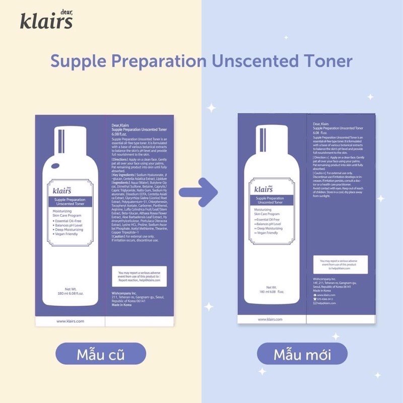 (CHÍNH HÃNG) Nước Hoa Hồng Dear Klairs Supple Preparation Unscented Toner - 180ml