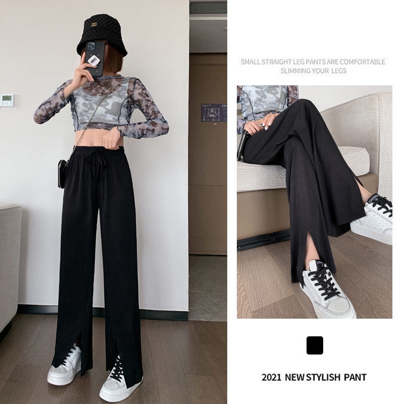 Quần Ống Rộng Xẻ Tà Chất Liệu Co Giãn Thời Trang Mùa Hè Cho Nữ Có Size Lớn