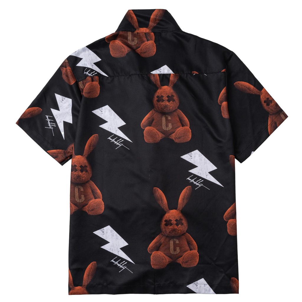 Áo sơ mi tay ngắn họa tiết BAD RABBIT tay lỡ, FORM UNISEX| CHUẨN CAO CẤP 1:1