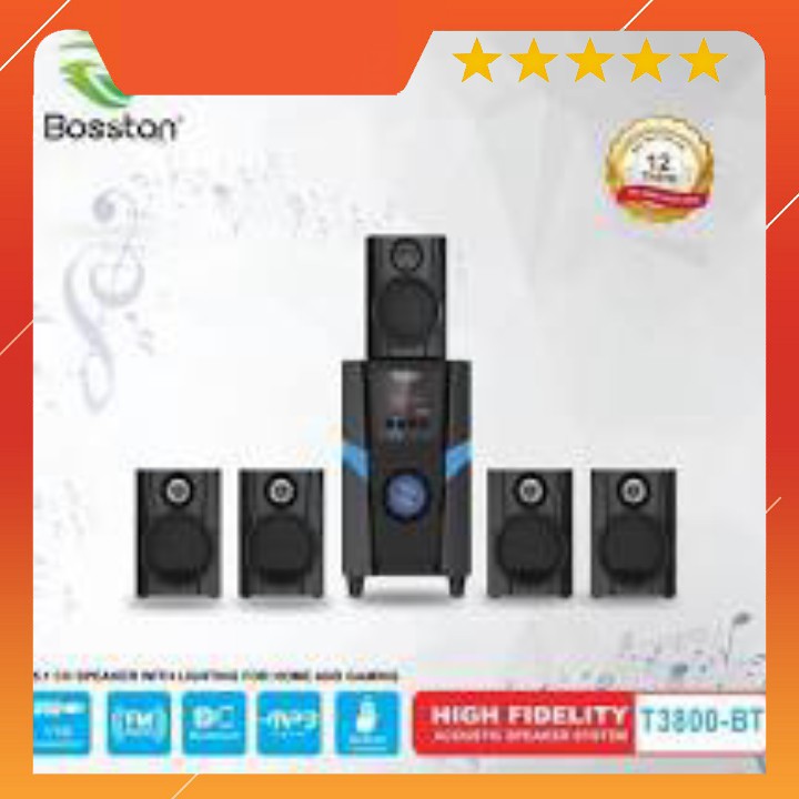 Loa vi tính 5.1 kiêm Bluetooth USB thẻ nhớ Bosston T3800-BT 45W led RGB 7 màu, nguồn 220V (Đen) - Hãng phân phối!