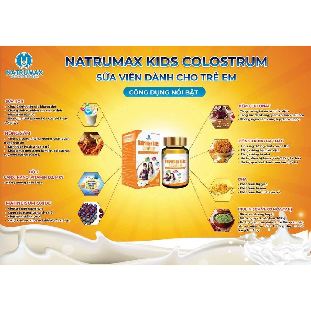Sữa Non Natrumax Kids Colostrum Bổ Sung Dưỡng Chất Dạng Viên Kẹo Ngậm Hộp 60 Viên