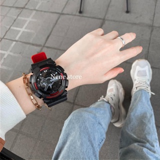 Đồng hồ nam, nữ HSET viền đỏ unisex dây nhựa kiểu dáng năng động cho tuổi teen