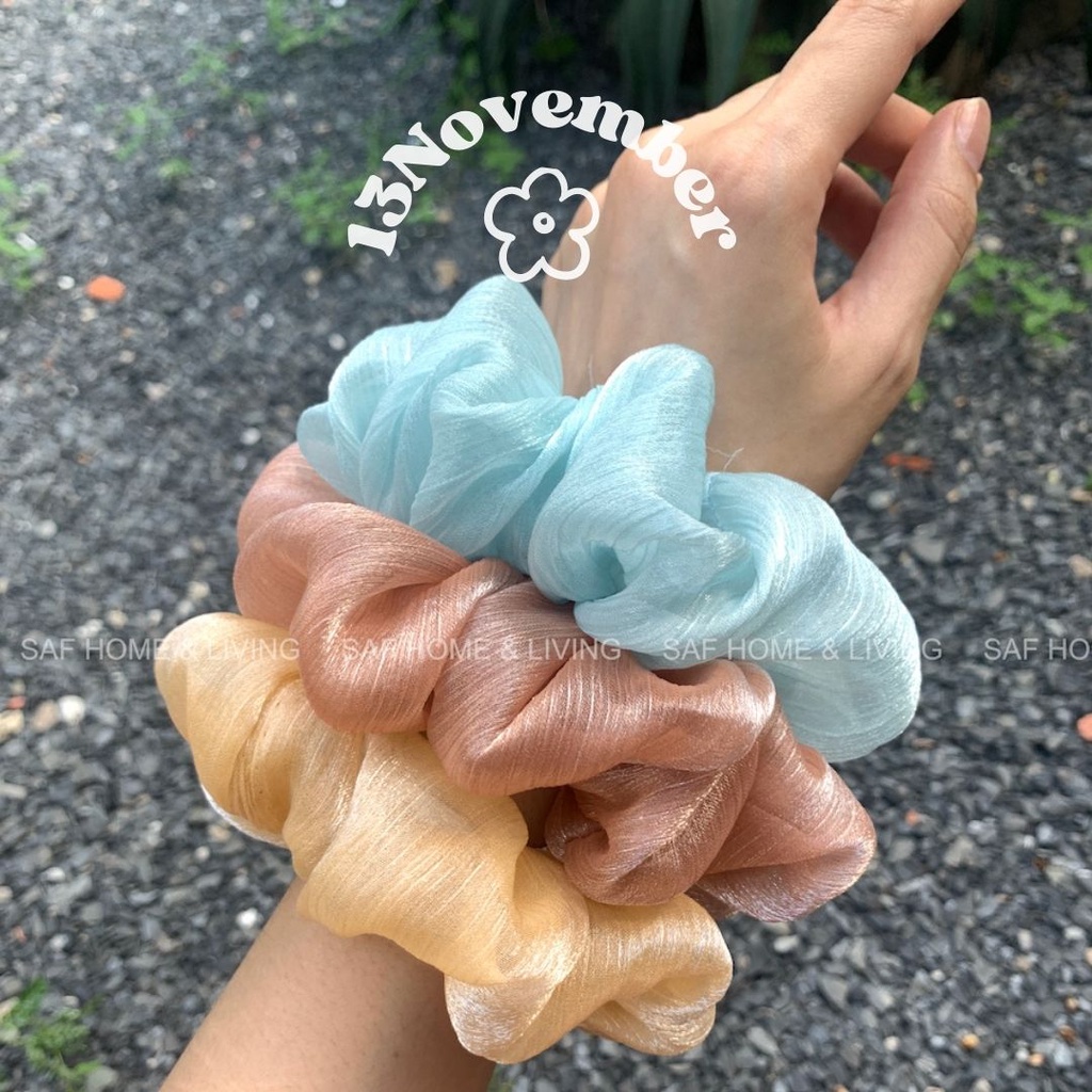 Scrunchies Cột Tóc Vải Tơ Gân Size Lớn To Buộc Tóc Vải Ánh Dạ Lấp Lánh Hàn Quốc Hot Trend