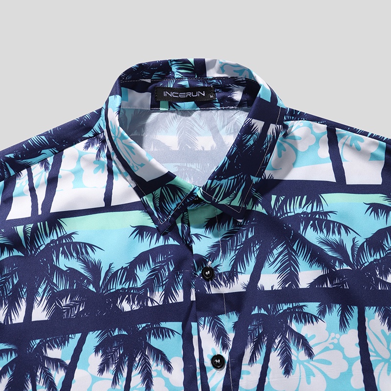 Áo sơ mi INCERUN không tay cài khuy in hoa phong cách đi biển cho nam