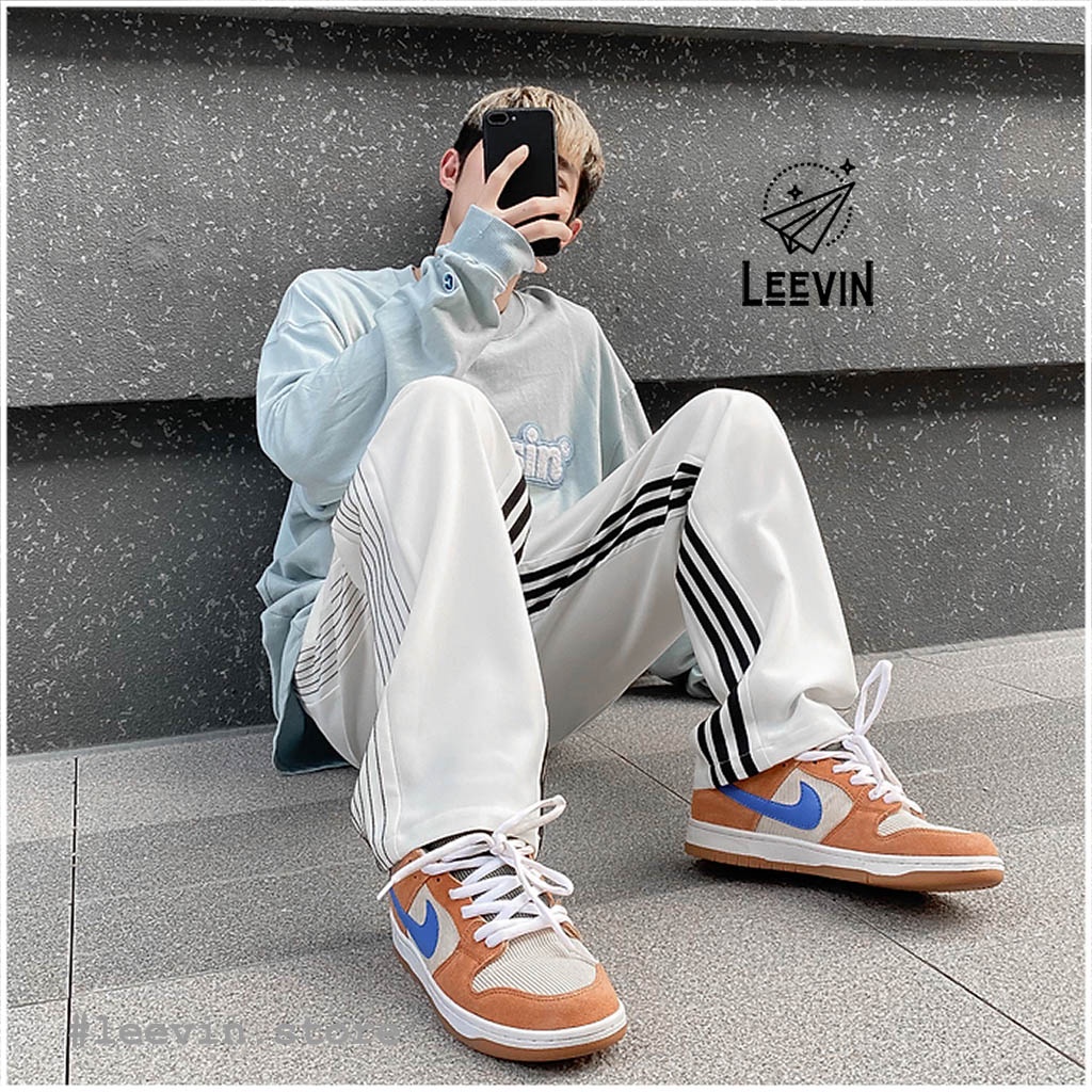 Quần 3 Sọc HIP HOP Unisex Nam Nữ Phong Cách Đường Phố Kiểu quần ống rộng nam sọc thể thao Leevin Store