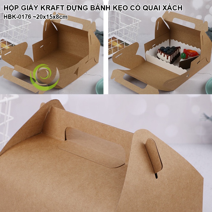 HỘP GIẤY ĐỰNG BÁNH KẸO GIẤY CRAFT / GIẤY TRẮNG MÀU CÓ QUAI XÁCH HỘP KRAFT ĐỰNG BÁNH KEM BÁNH CUỘN HBK-0176