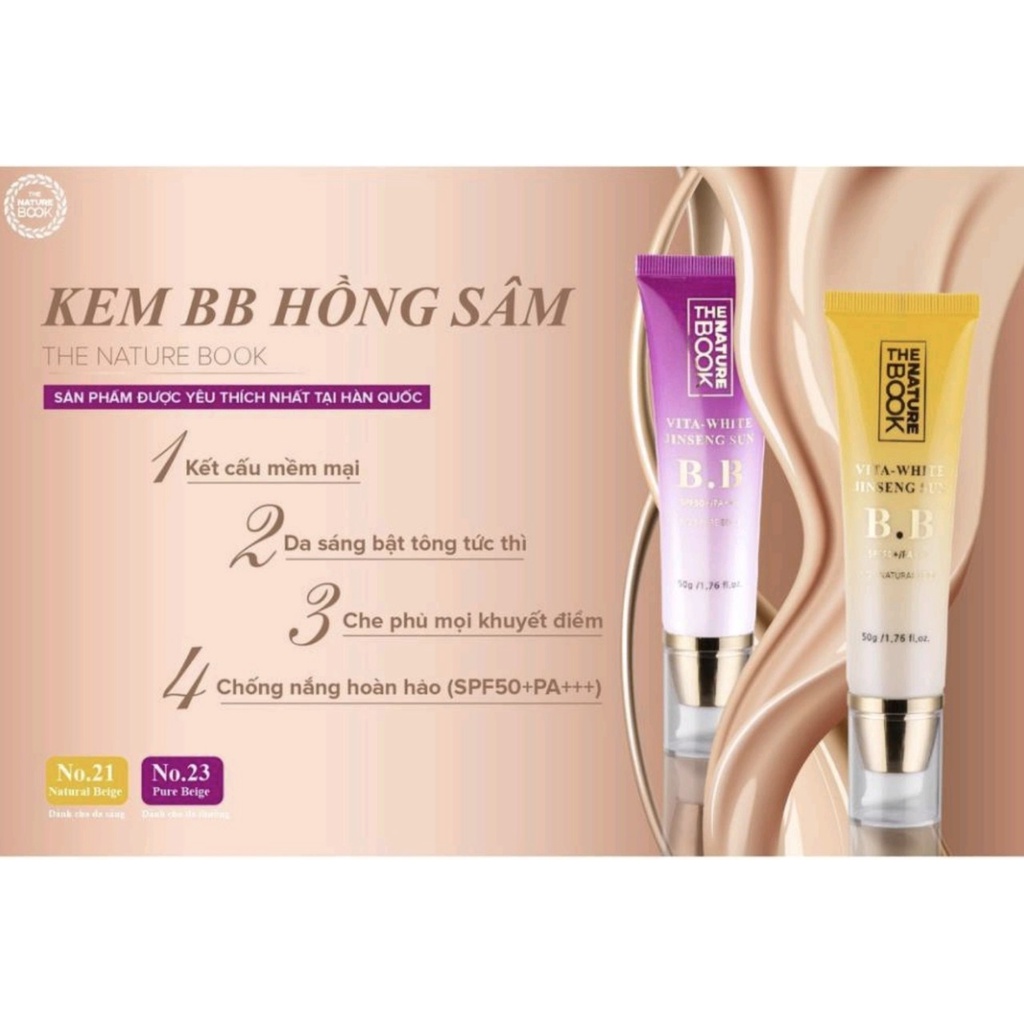 Kem che khuyết điểm, chống nắng BB Hồng Sâm Số The Nature Book 50g( Có 2 sựa lựa chọn dùng cho da sáng và da thường )