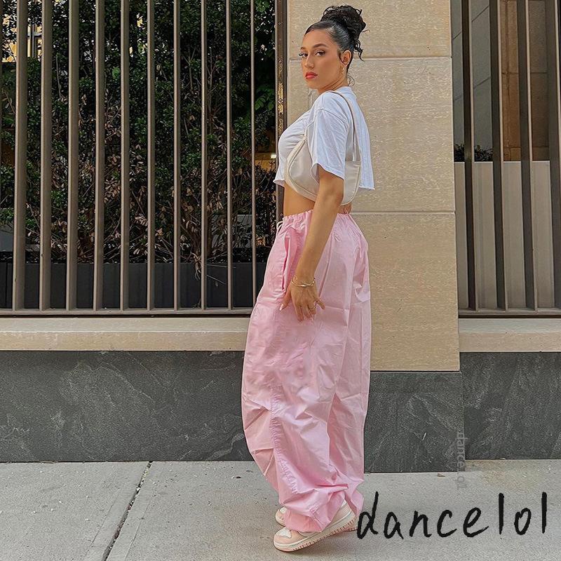 Quần Ống Rộng Lưng Thấp Màu Sắc Đơn Giản Cho Nữ Khiêu Vũ1O1-2000s y2k