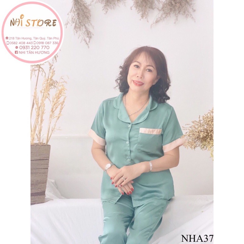 [FREESHIP 50K]  Đồ trung niên NHISTORE pijama lụa satin phối nẹp sang trọng tay ngắn có túi big size 50 - 75 kg