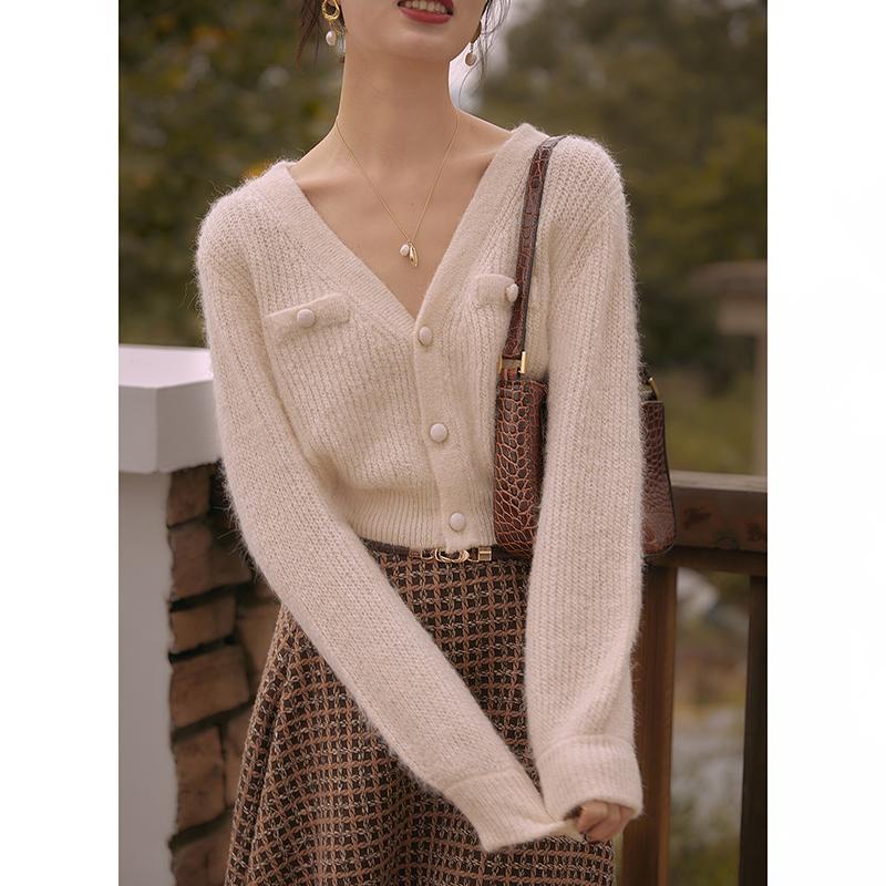 Áo khoác cardigan dệt kim cổ chữ V phong cách retro mới mùa thu/ đông 2021