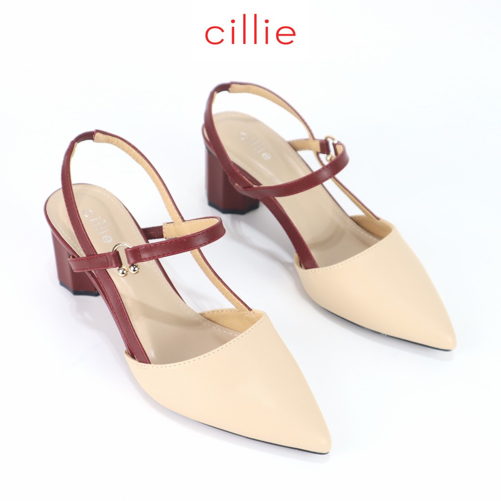 Giày sandal cao gót nữ mũi nhọn thanh lịch hở hậu ôm chân gót trụ 5cm quai thun êm mềm đi học đi làm đi chơi Cillie 1065