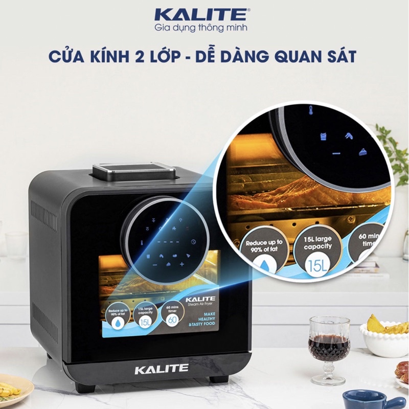 Nồi chiên hơi nước Kalite Steam Star, nồi chiên không dầu 15L, hấp nướng 3 trong 1- chính hãng kalite, Bảo hành 24 tháng