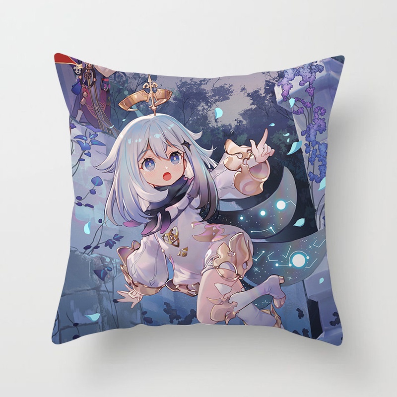 Gối ôm vuông tựa lưng Genshin Impact 45x45cm Zhongli Hutao Xiao Ayaka Paimon Keqing Ganyu Nhà lữ hành