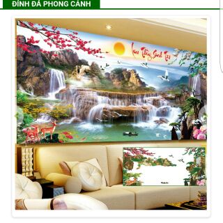 Tranh đính đá phong cảnh lưu thủy sinh tài 160x70cm nano