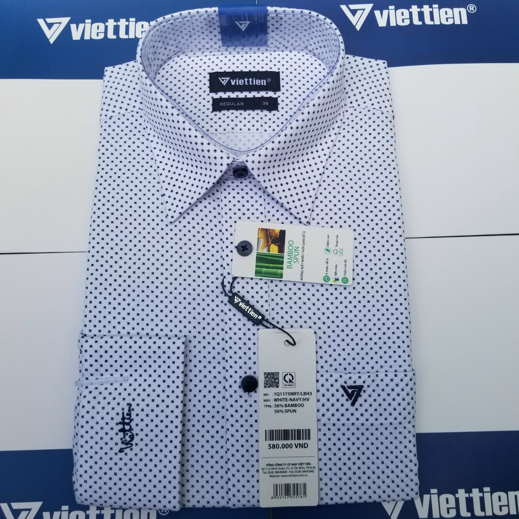 Aó sơ mi nam Việt Tiến dài tay mã 1Q1175NRY chính hãng, cao cấp - form suông REGULAR - tà bầu , họa tiết .SHOP HỨA