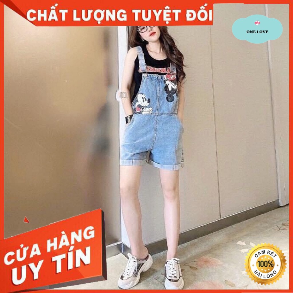 Quần yếm nữ yếm quần chất Jean mềm mịn in 3D micky thời trang trẻ trung