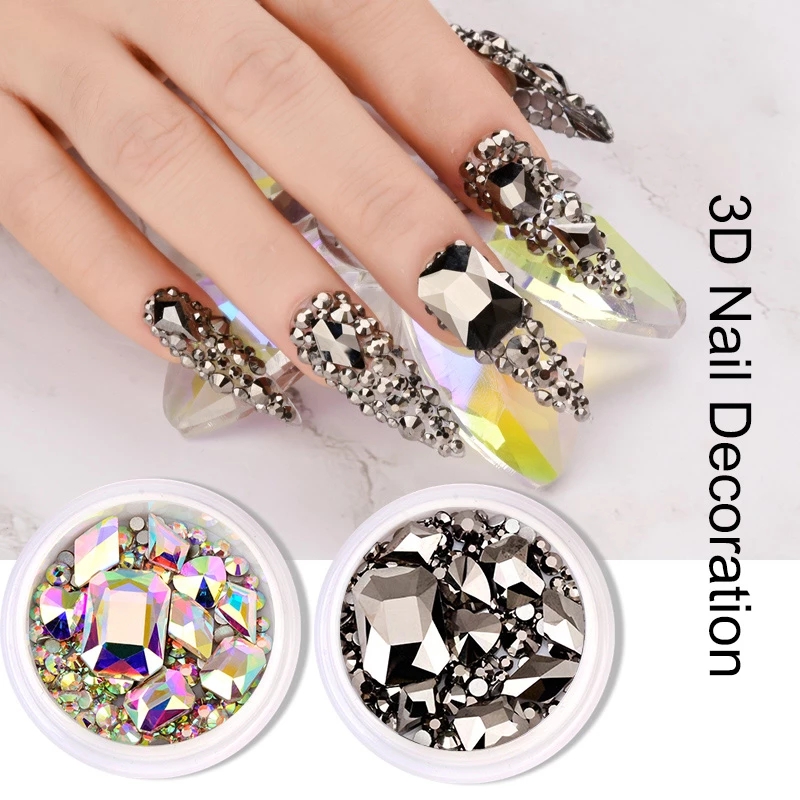 1 Hộp đá phụ kiện trang trí móng tay 3D lấp lánh được trộn hỗn hợp