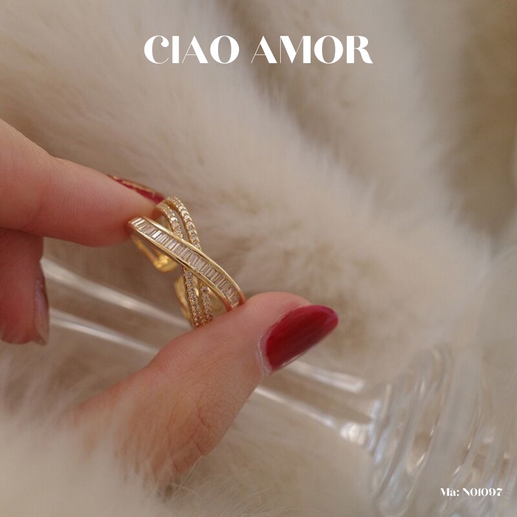 Nhẫn nữ, nhẫn sang trọng chéo đính đá Trang sức Ciao Amor - N0197