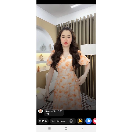 váy maxi hoa màu da cam